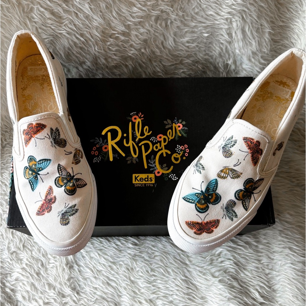 Keds x Rifle Paper Co. Butterfly Print Slip On Canvas Sneakers